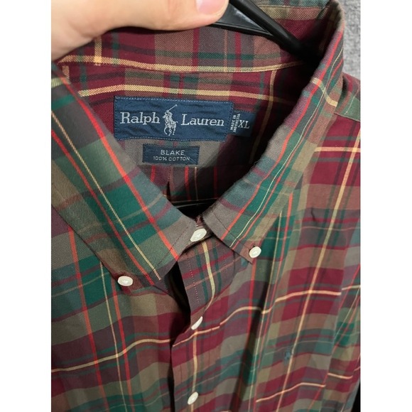 Ralph Lauren Blake Plaid Button Down Shirt Mens XL Burgundy Green Long Sleeve - Picture 6 of 6